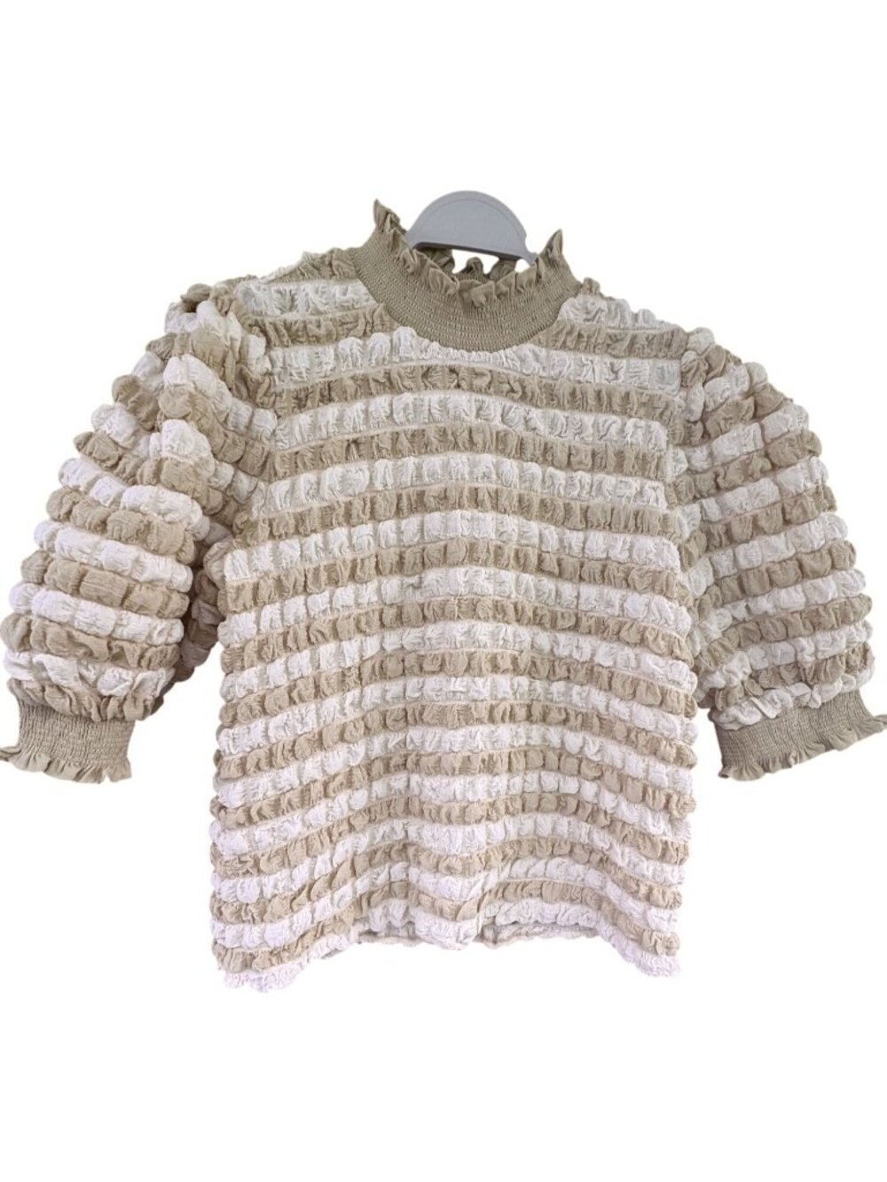 Anthropologie English Factory Women's Top Textured Mock Neck Short Sleeve Blouse - Picture 4 of 11